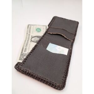 Handmade Bifold Wallet Mens Tooled Leather Buck Deer Whipstitch Tan Brown